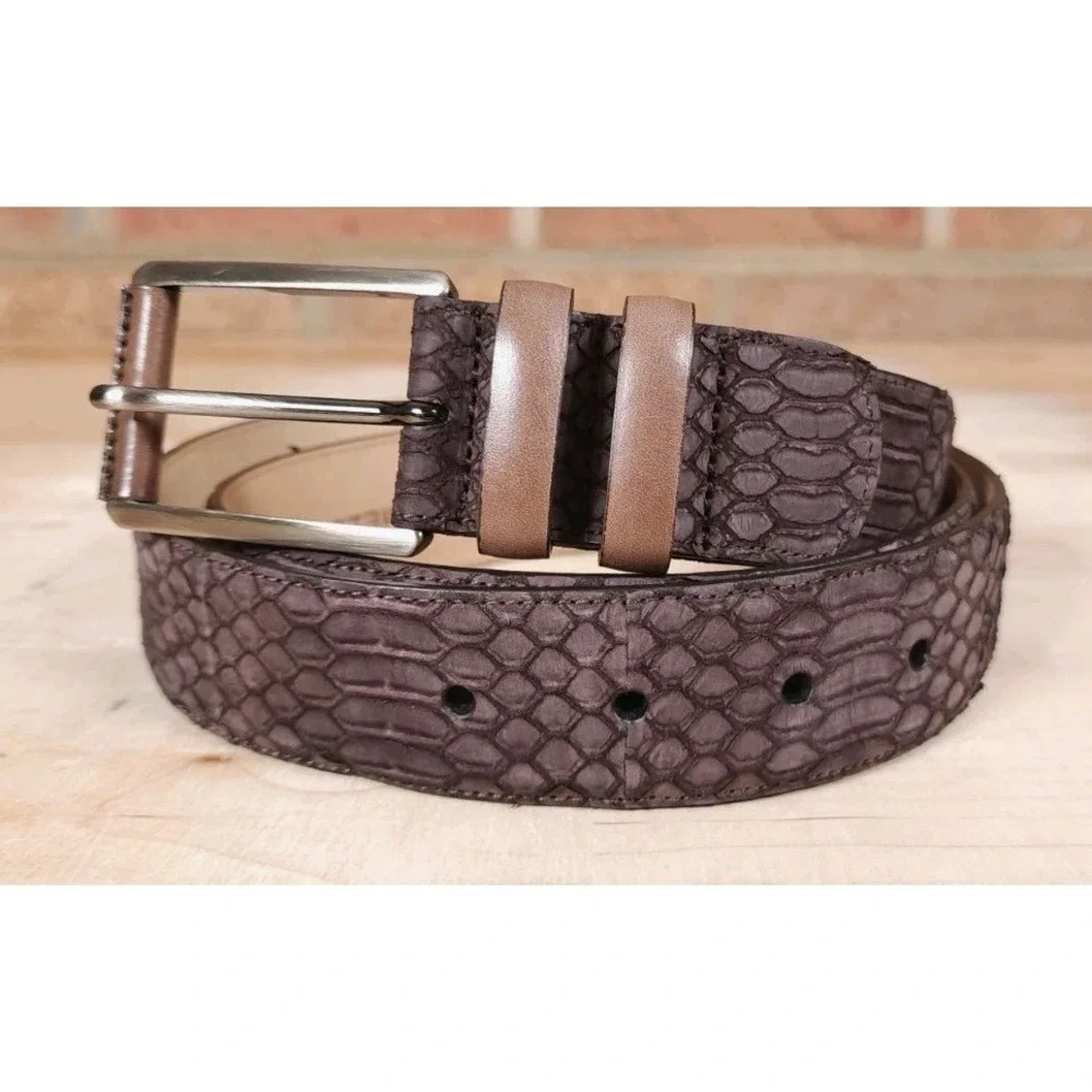 Mezlan Sueded Snake Skin Belt Purple‎ Gray Mens Size 40 Made in Spain 9975/35
